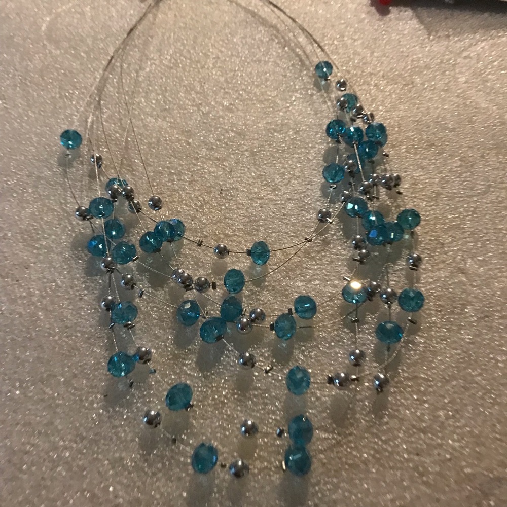 Blue Beaded Multi-Strand Necklace